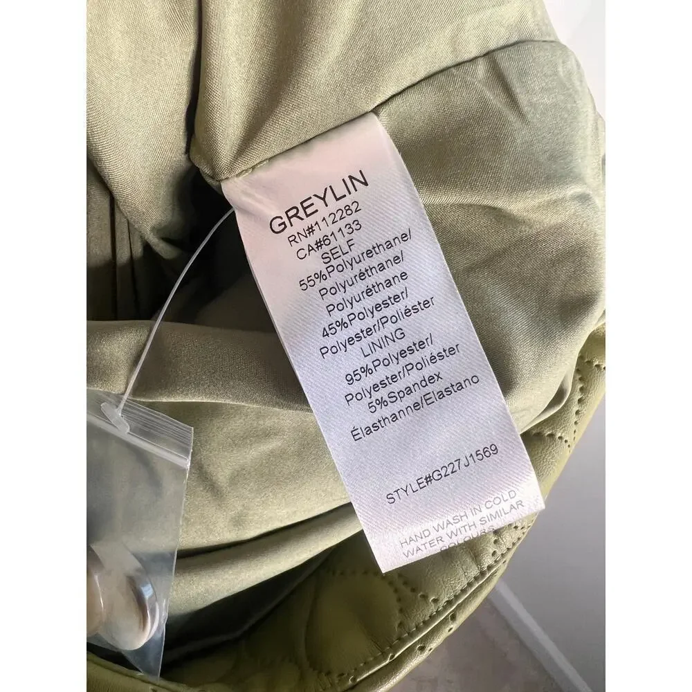 Greylin Sandra Quilted Vegan Leather Jacket & Mini Skirt Algae Green Set M